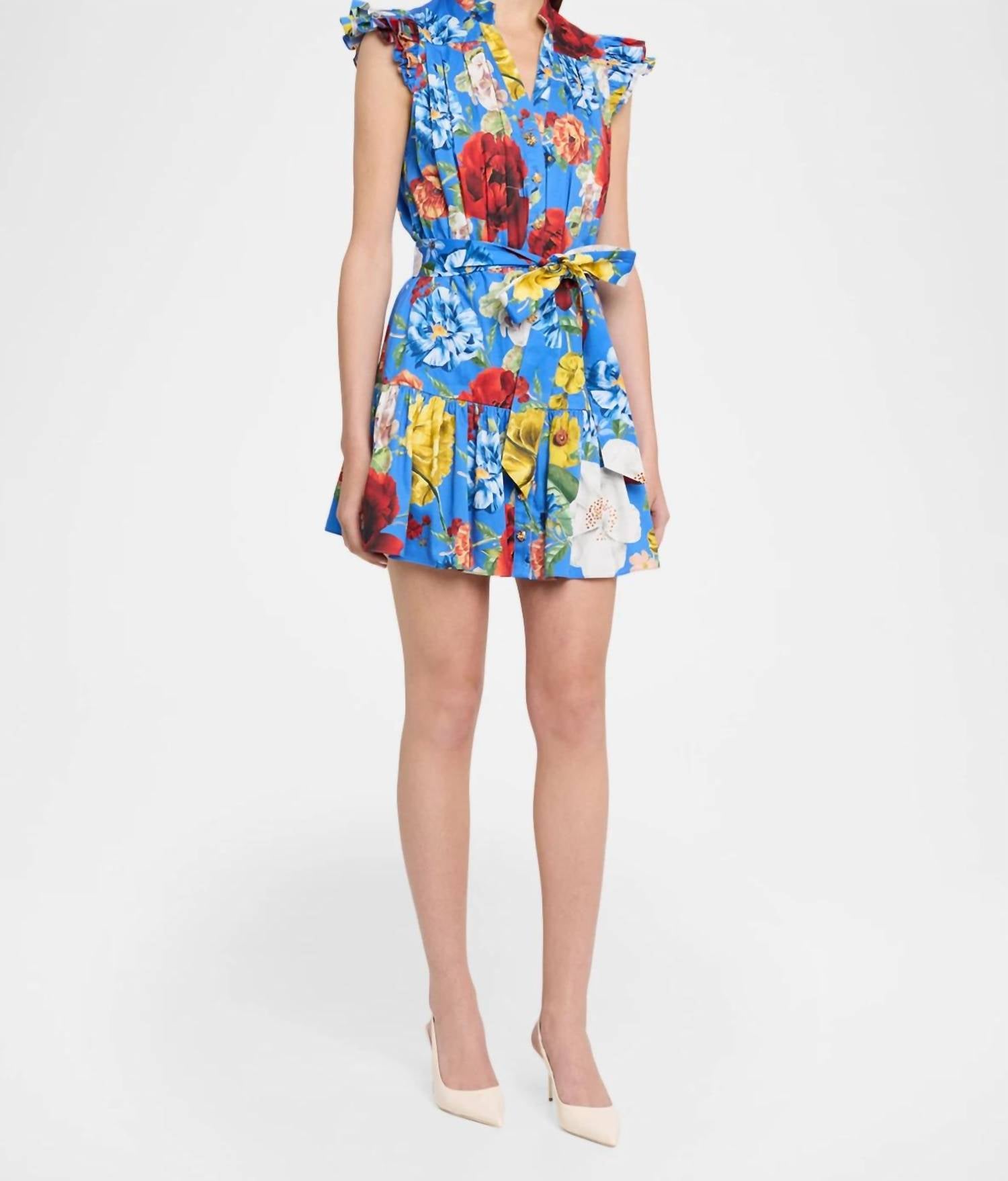 Alice + Olivia - Cora Flutter Sleeve Tiered Mini Shirt Dress