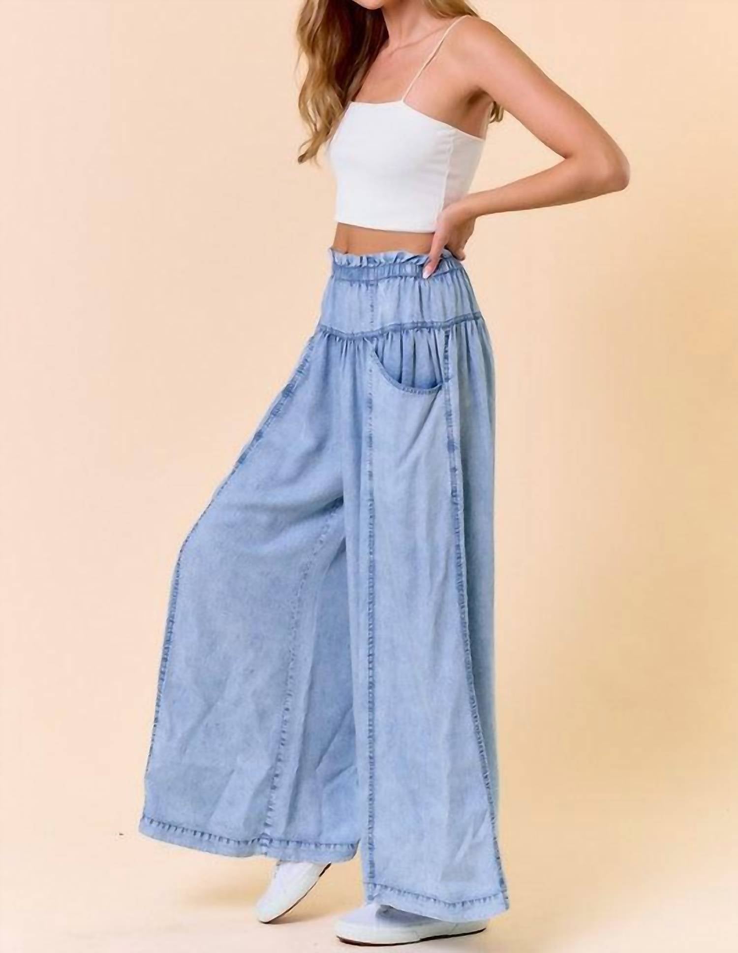 Doe And Rae - Comfort Tencel Denim Volume Wide Leg Pants