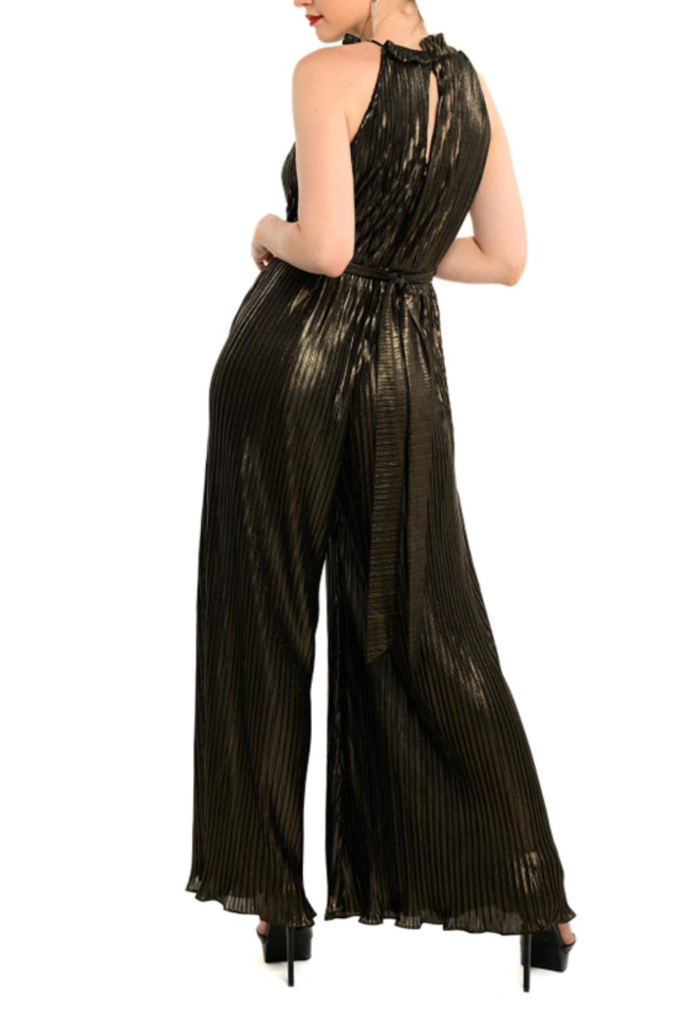 Cenia - Metallic Pleated Wide Leg Jumpsuit