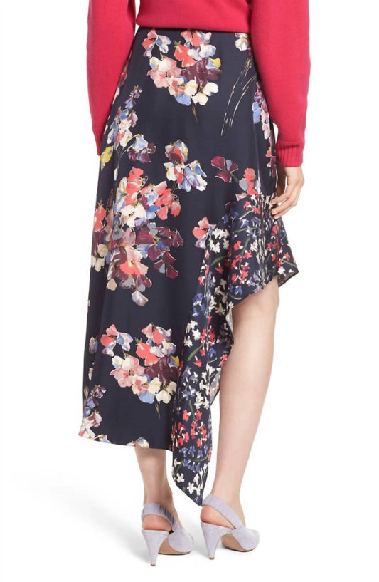 Lewit - Floral Print High Low Silk Midi Skirt