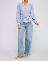 Allie Rose - Striped Side Wrap Tie Button Up Blouse