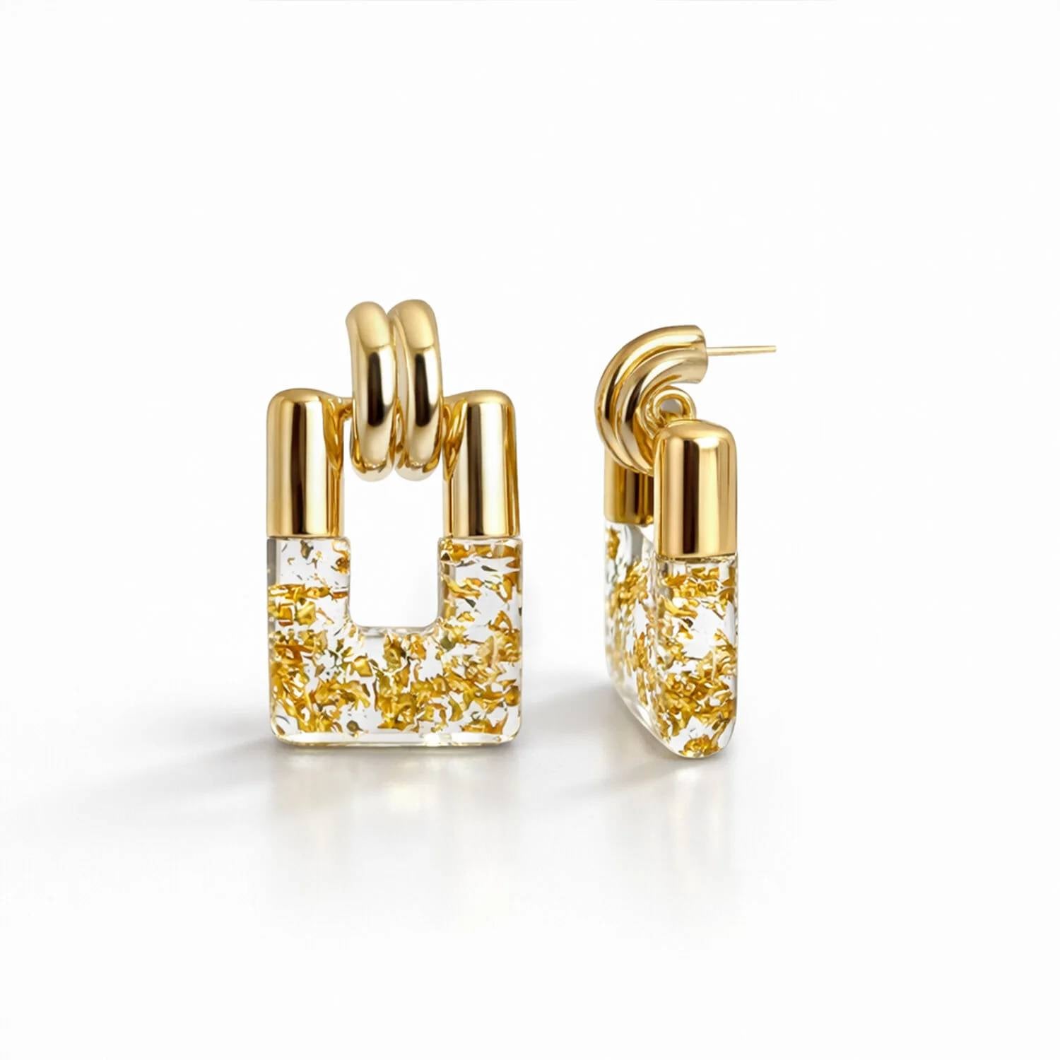 Gold & Honey - Women's Rectangle Door Knocker Earrings