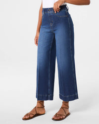 Spanx Everywhere Crop Wide Leg Jean in authentic blue - women's pants - detail view