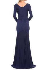La Femme Apero - Ruched Jersey Long Sleeve Gown Dress