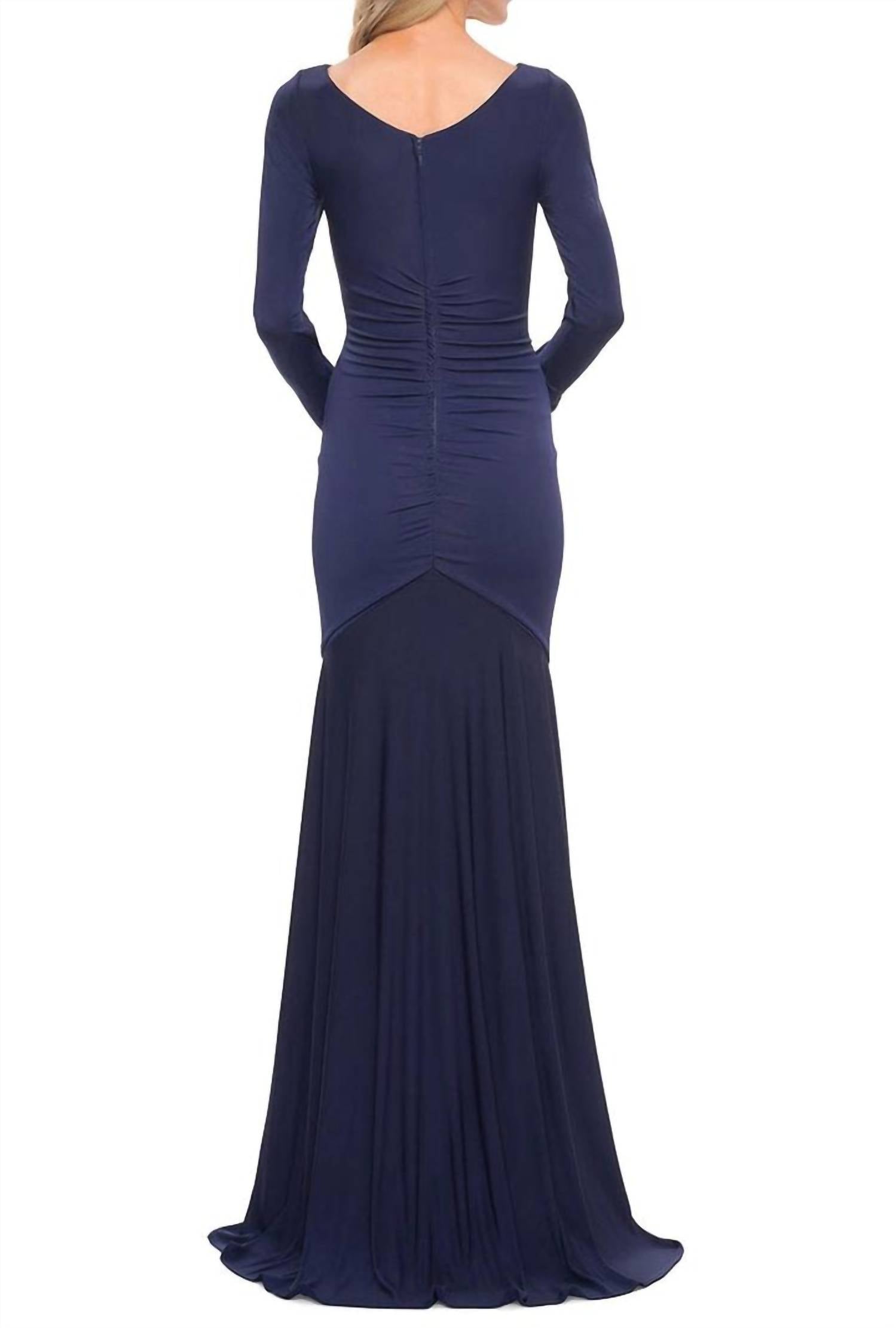 La Femme Apero - Ruched Jersey Long Sleeve Gown Dress