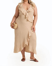 Fashion Szn Curve - Ruffle Wrap Sleeveless Midi Dress - Plus Size