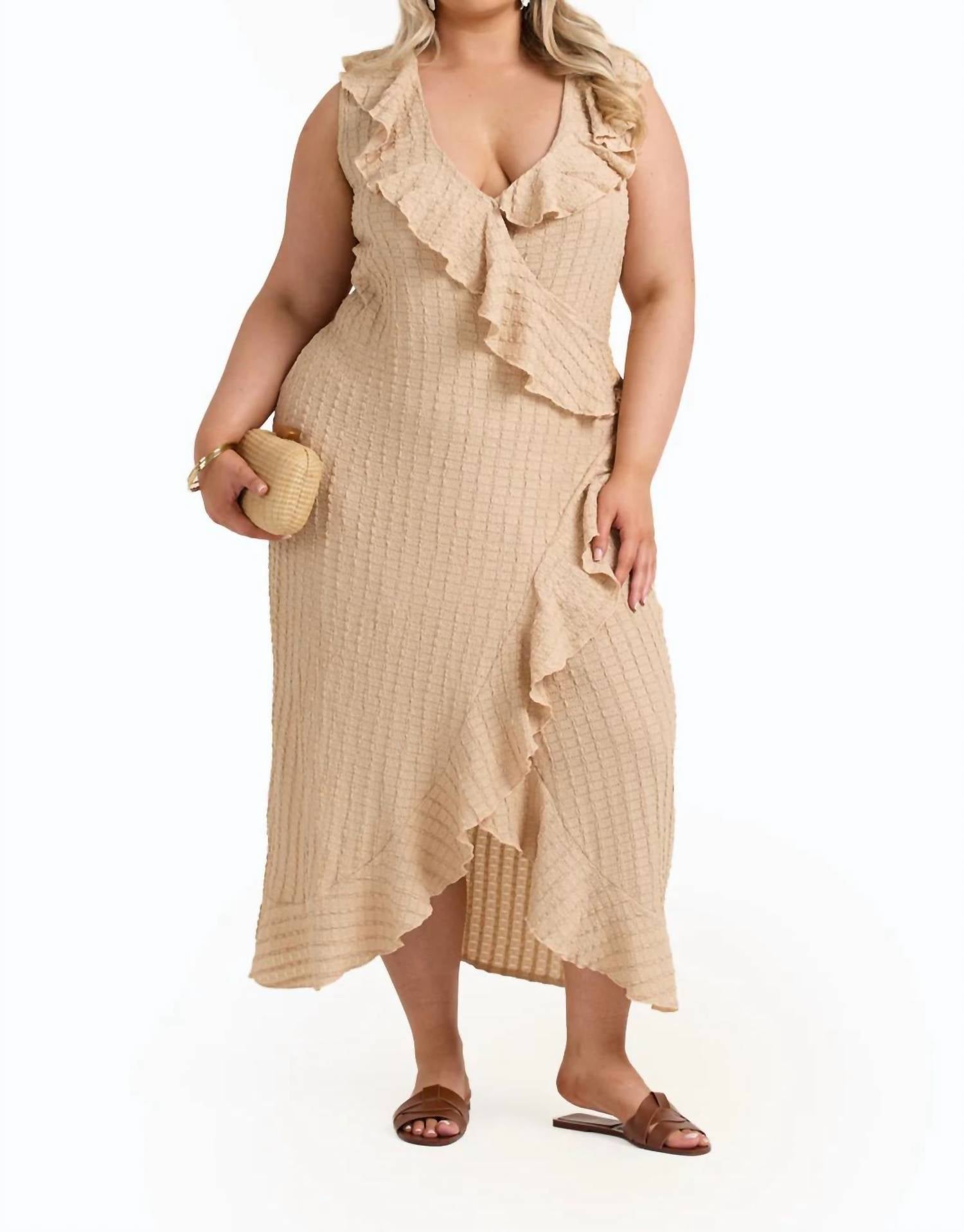 Fashion Szn Curve - Ruffle Wrap Sleeveless Midi Dress - Plus Size