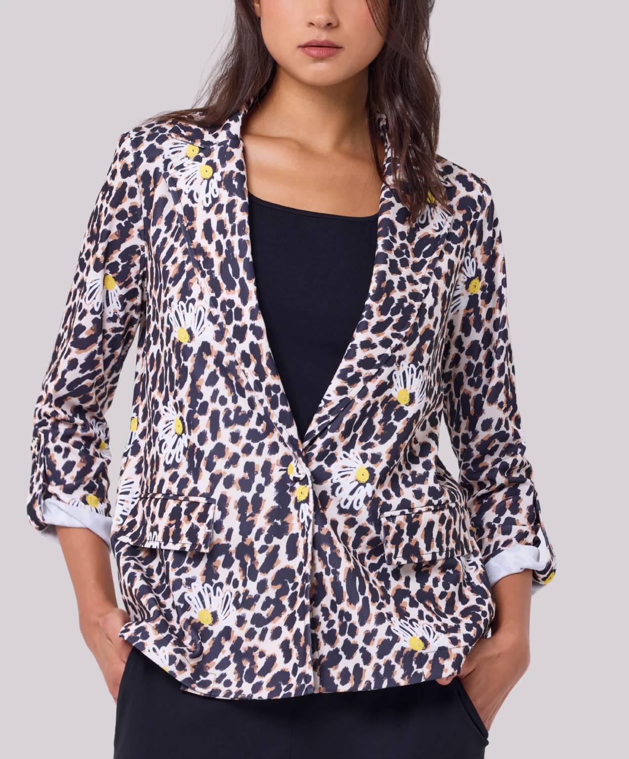 Angel Apparel - Animal Print Blazer with Flower Detail