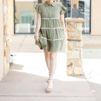 She + Sky - Ruffle Sleeve Woven Tiered Button Down Dress
