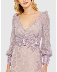 Mac Duggal - Lace Long Sleeve V Neck Embellished Gown