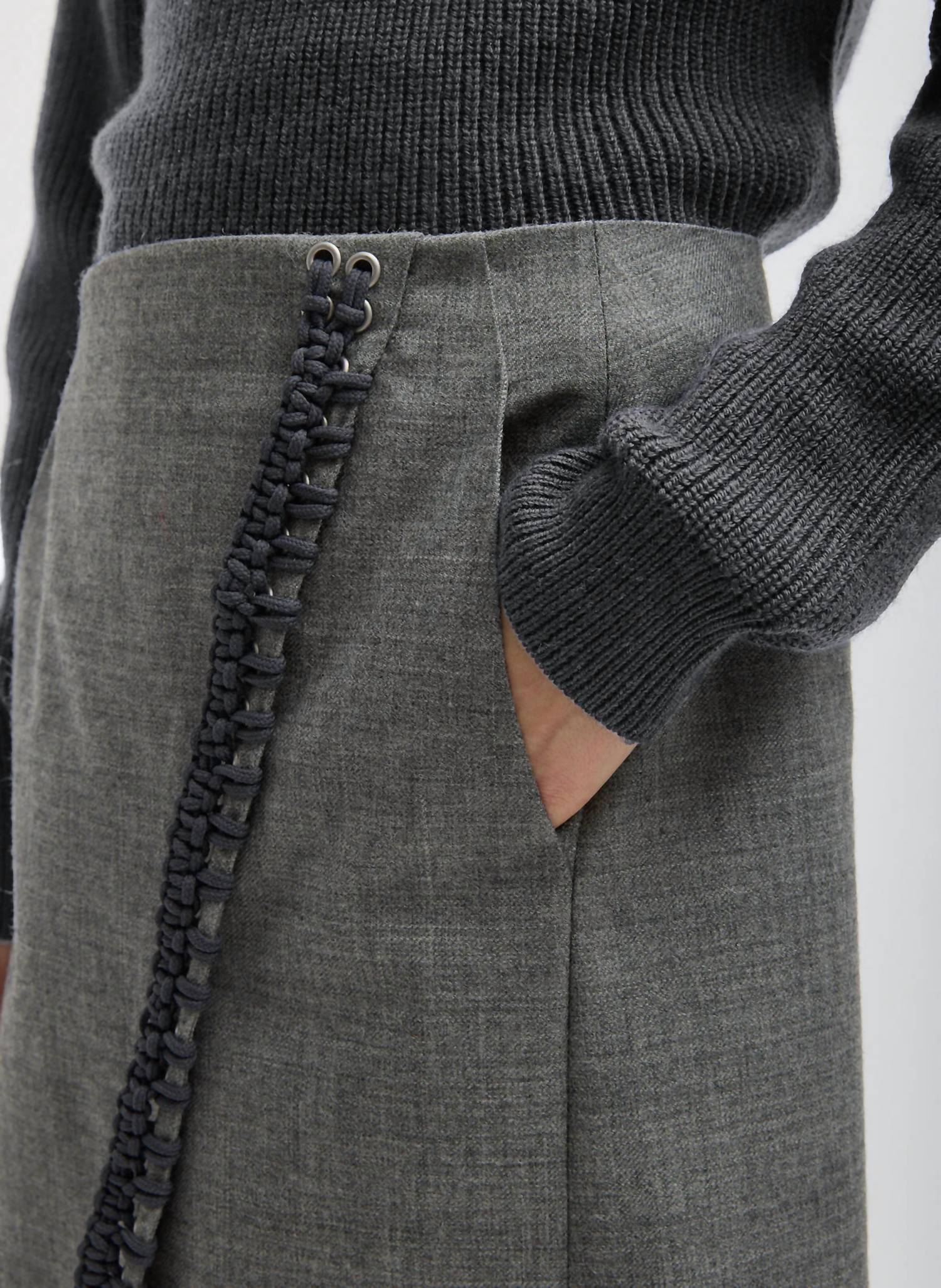 Tibi Techy Bonded Wool Crochet Trim Skirt in grey 1 - women's skirt - alternate view