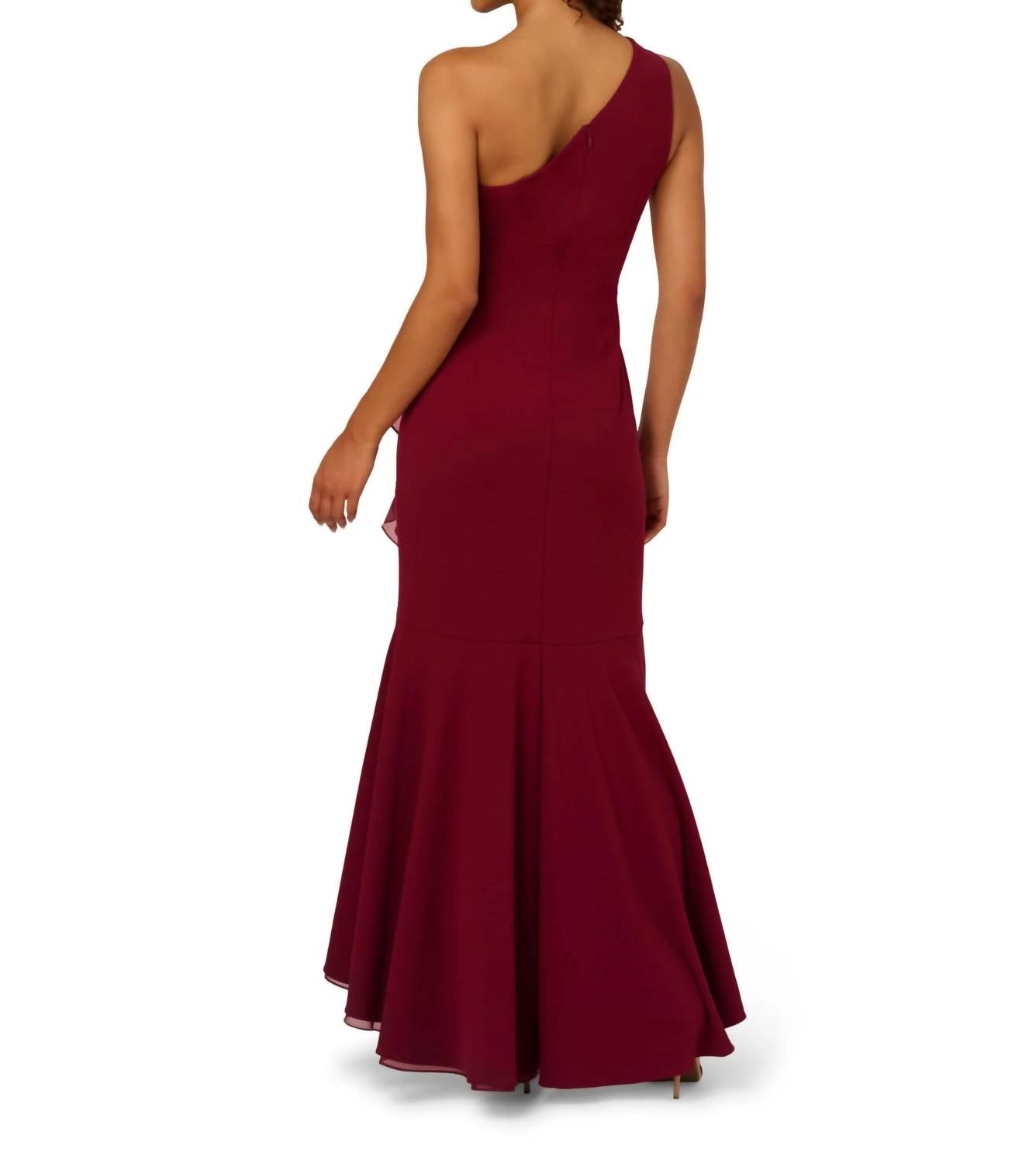 Adrianna Papell - Crepe One Shoulder Ruffle Gown