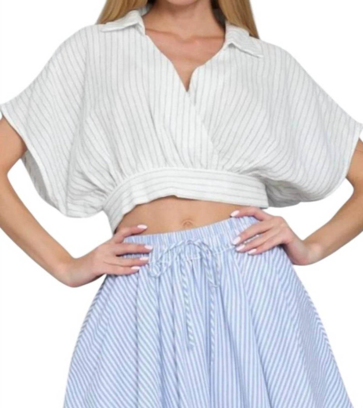 Aakaa - Marina Surplice Stripes Crop Top