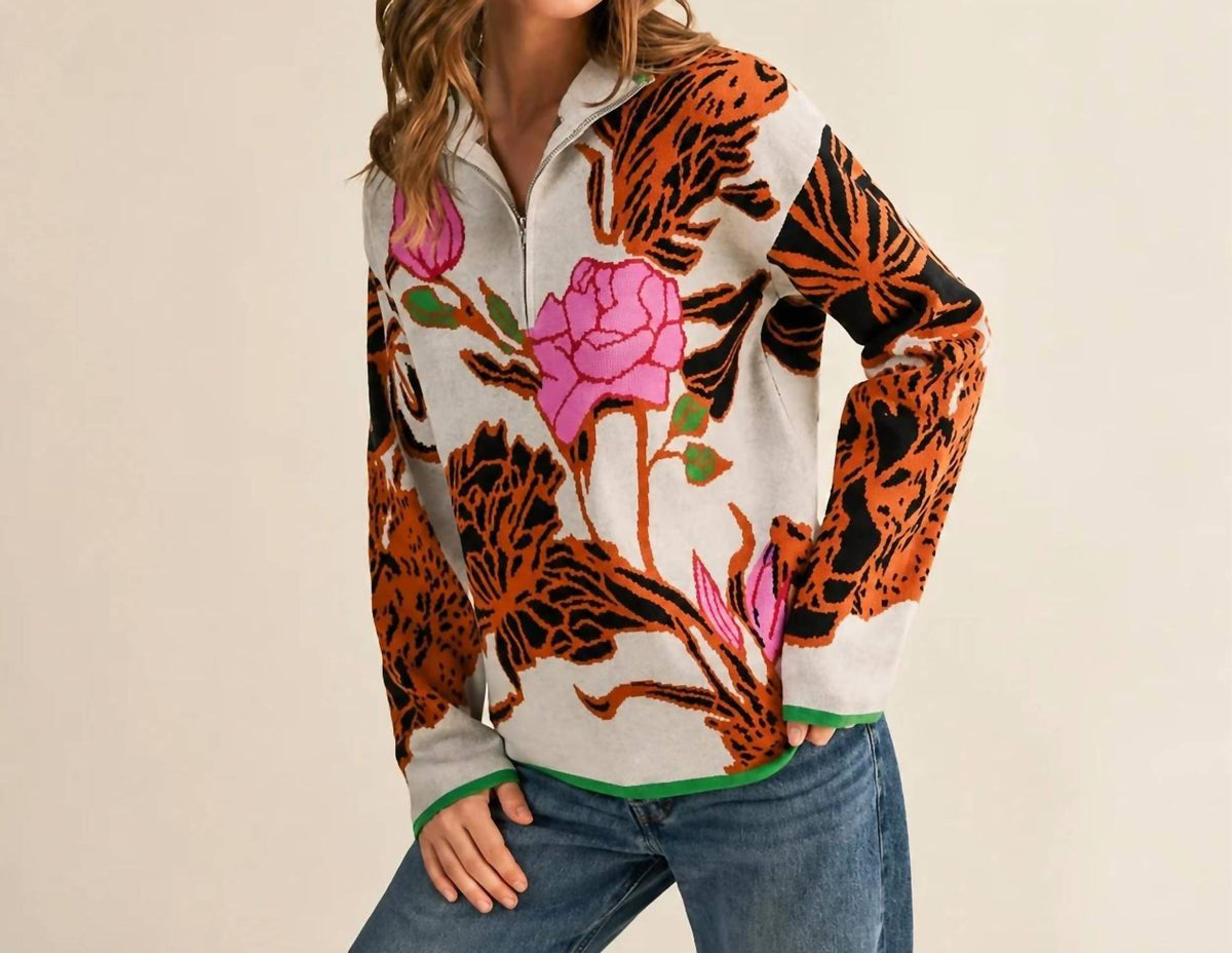 Aapparella - Bloom Bright Floral Half-zip Sweater