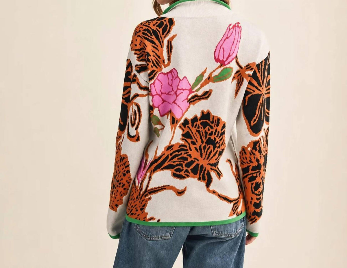 Aapparella - Bloom Bright Floral Half-zip Sweater