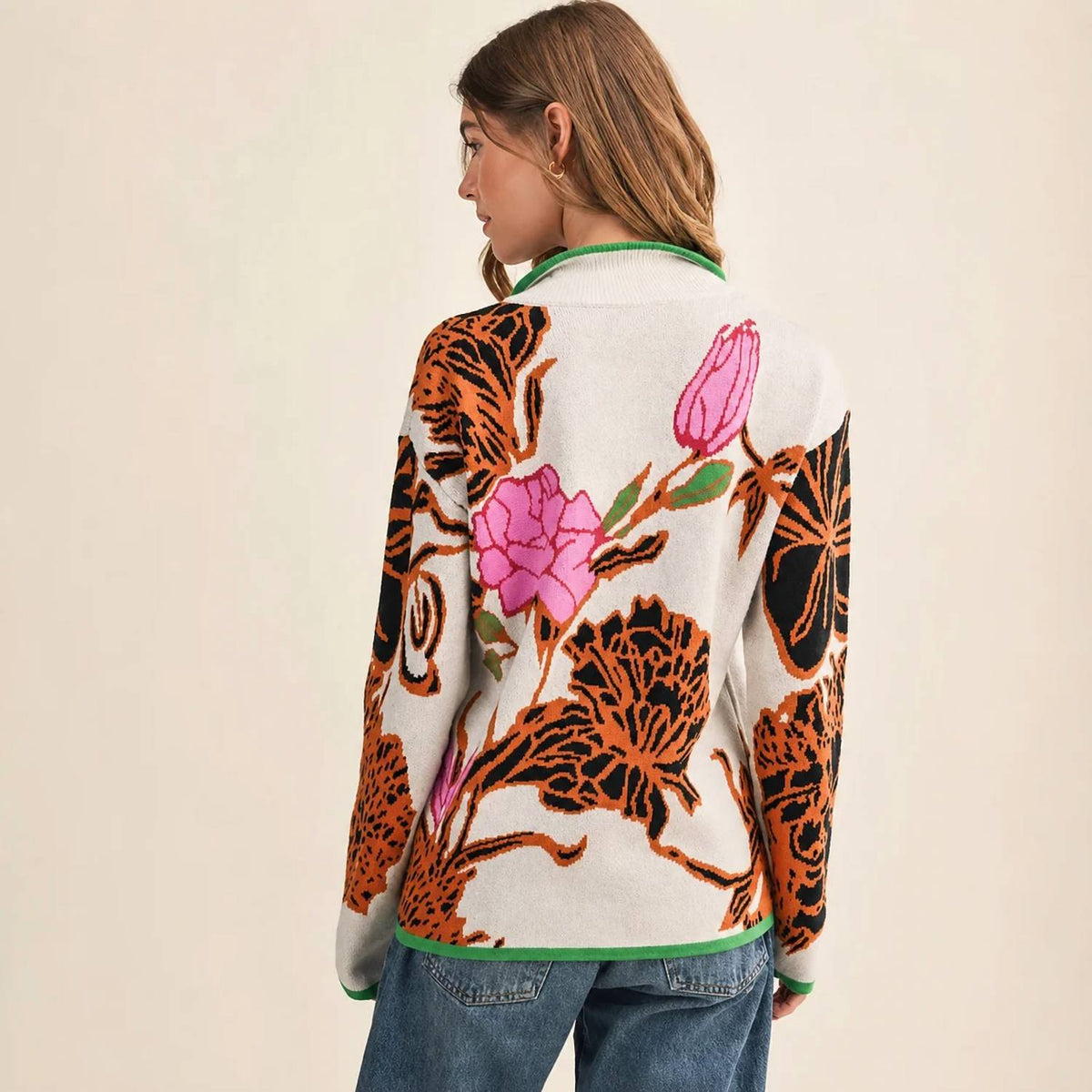 Aapparella - Bloom Bright Floral Half-zip Sweater