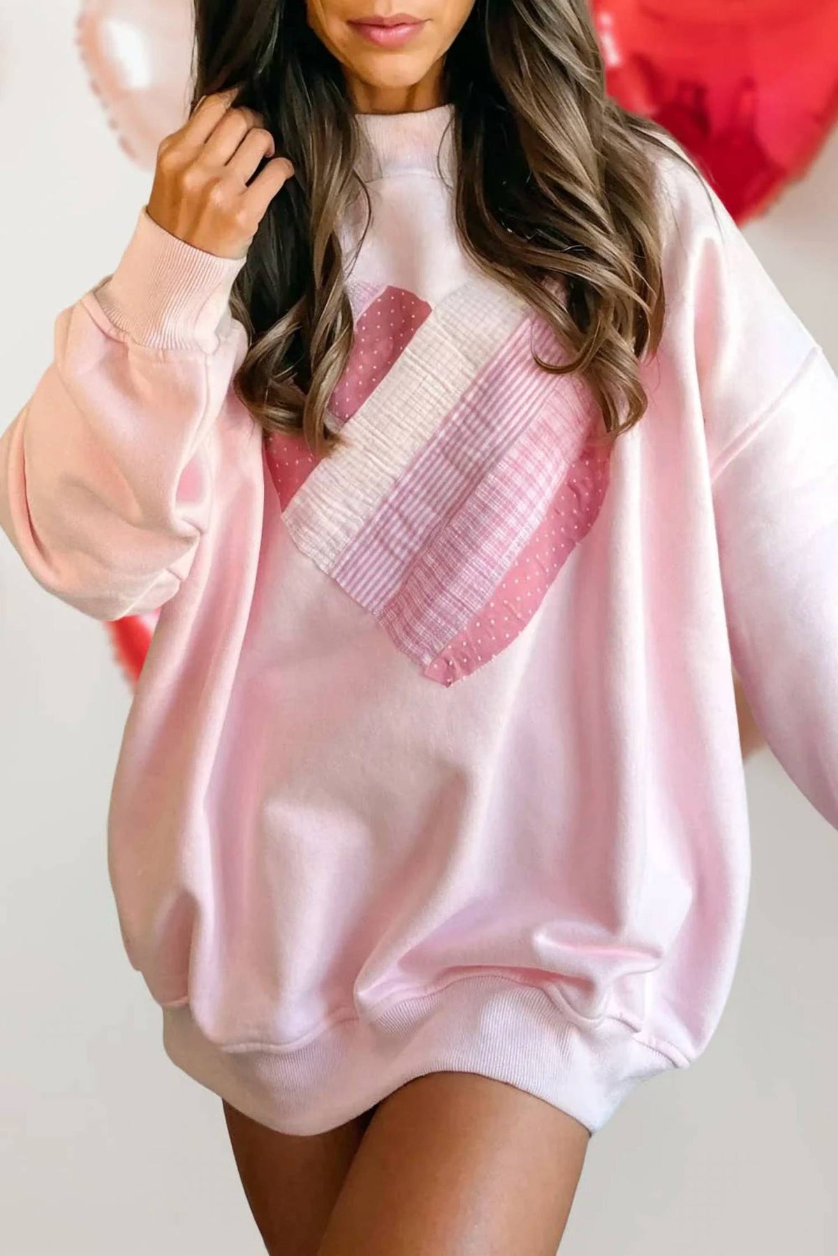 Aapparella - Heart Patchwork Mock Neck Sweatshirt