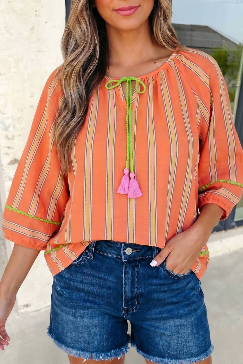 Aapparella - Sunset Stripe Tassel Blouse