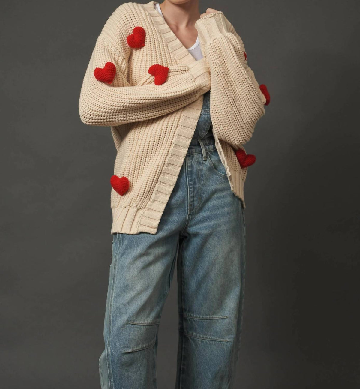 Aaron & Amber - 3d Heart Chunky Cardigan