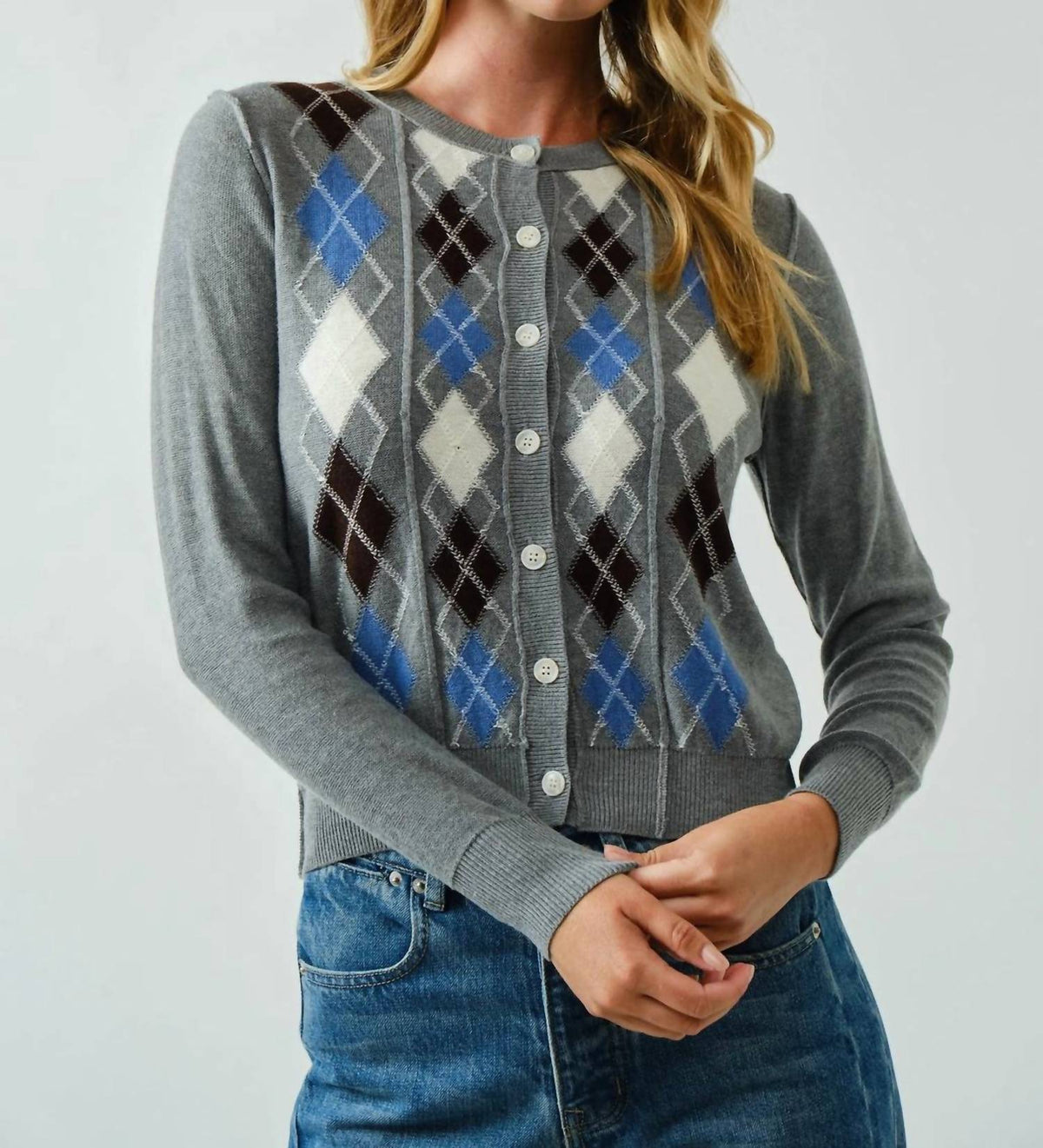 Aaron & Amber - Argyle Button Front Sweater Cardigan
