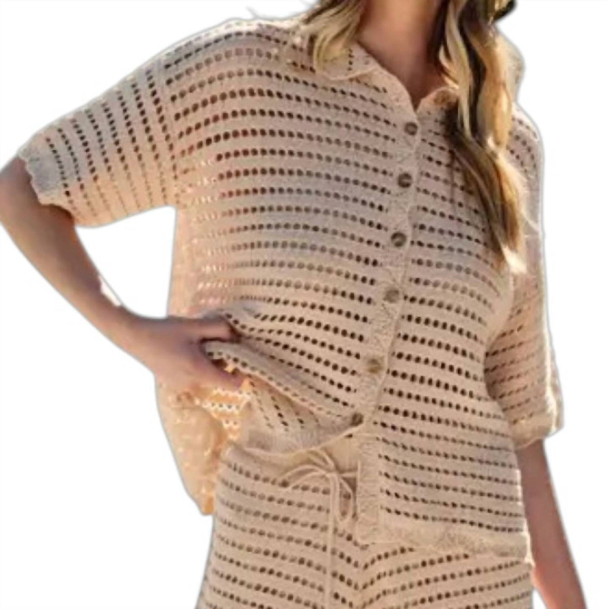 Aaron & Amber - Button Down Collared Knit Shirts And Shorts Sets