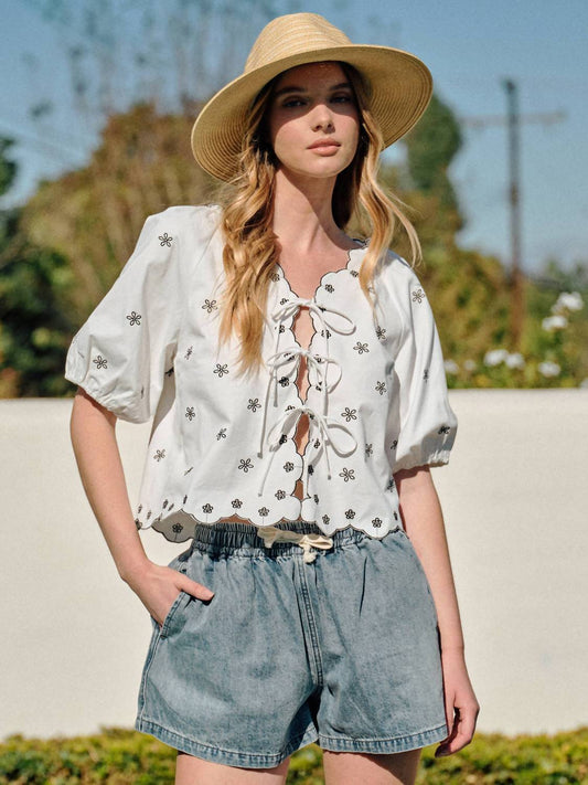 Aaron & Amber - Fleur Tie Top - blouses - clothing - cotton - blend