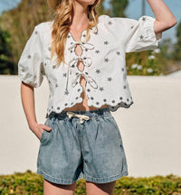 Aaron & Amber - Fleur Tie Top - blouses - clothing - cotton - blend