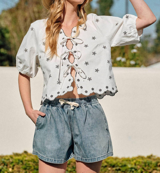 Aaron & Amber - Fleur Tie Top - blouses - clothing - cotton - blend