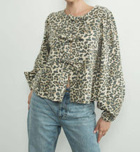 Aaron & Amber - Leopard Tie Front Blouse - animal - blouses - brown