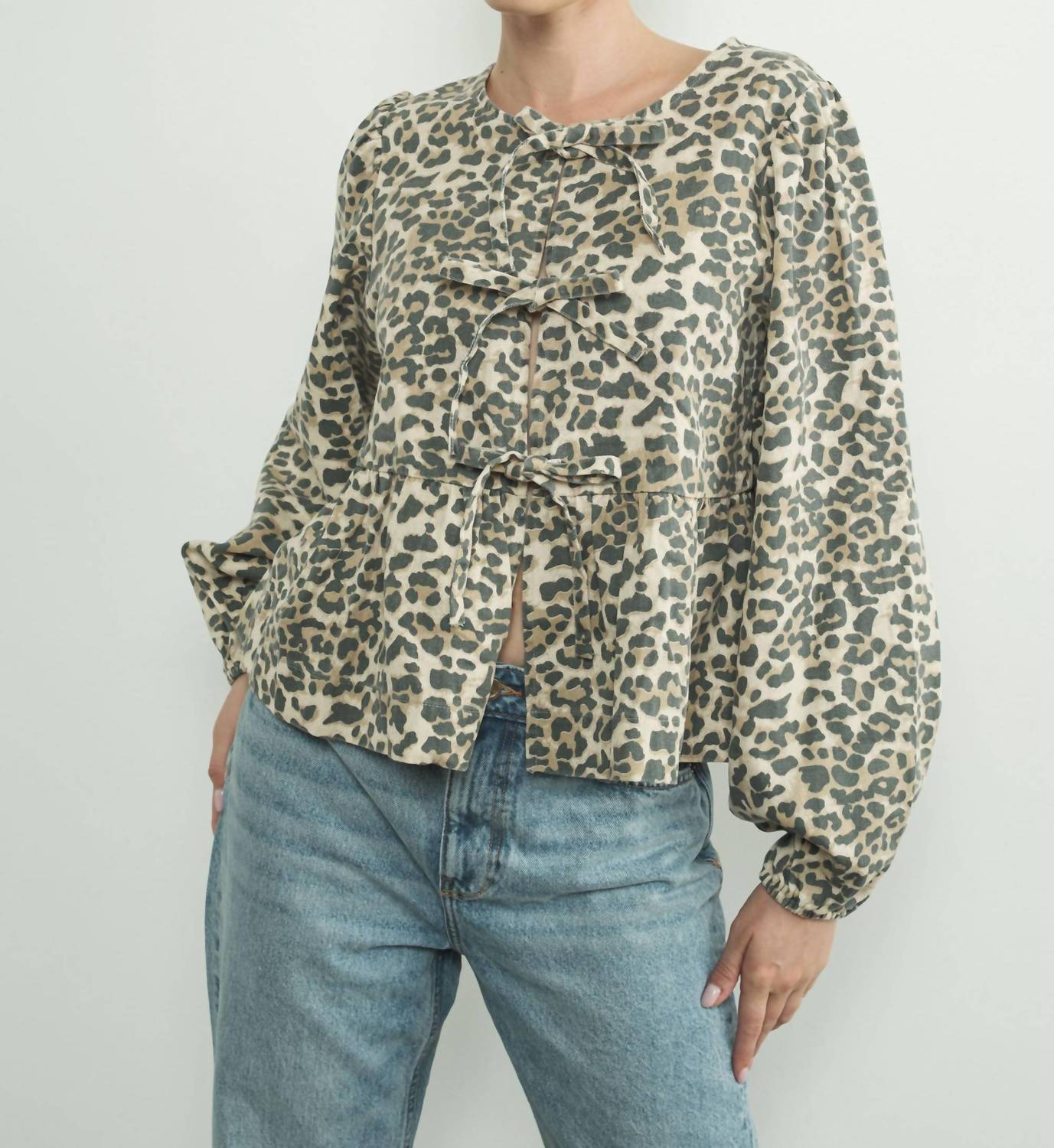 Aaron & Amber - Leopard Tie Front Blouse - animal - blouses - brown