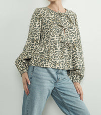 Aaron & Amber - Leopard Tie Front Blouse - animal - blouses - brown