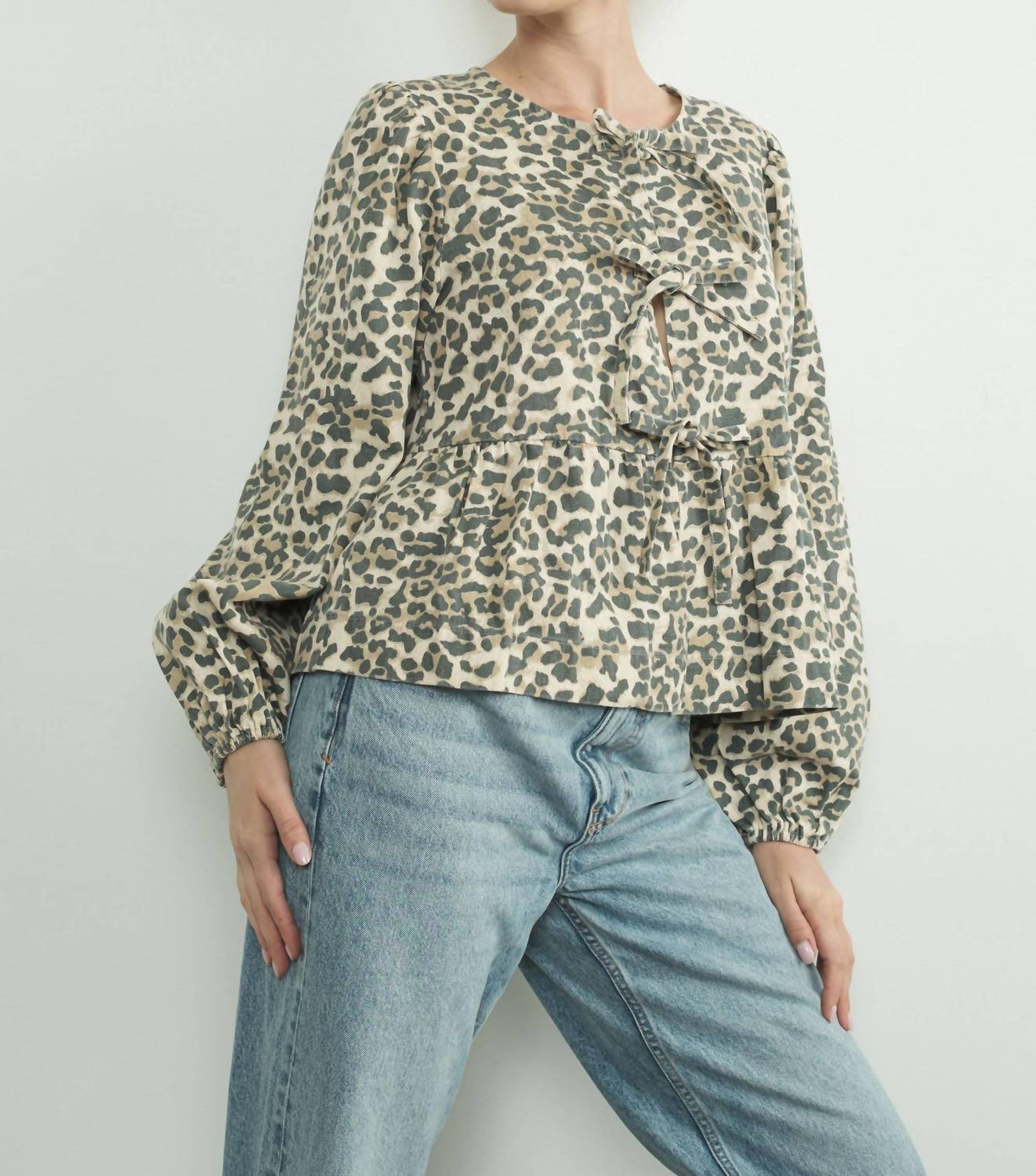 Aaron & Amber - Leopard Tie Front Blouse - animal - blouses - brown