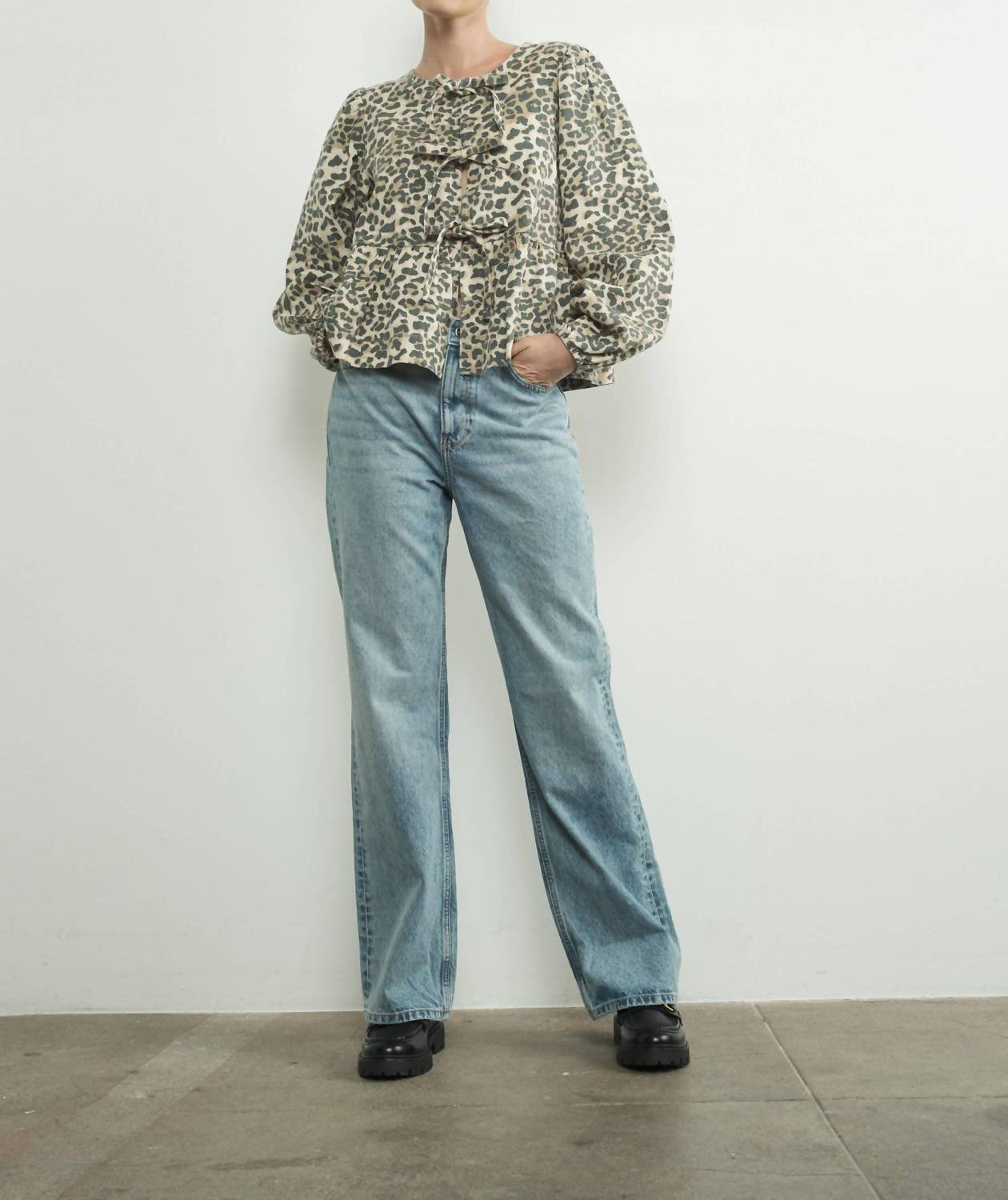 Aaron & Amber - Leopard Tie Front Blouse - animal - blouses - brown