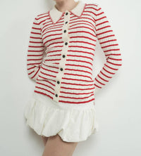 Aaron & Amber - STRIPE COLLAR CARDIGAN WITH EDGE STITCH