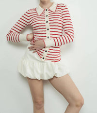 Aaron & Amber - STRIPE COLLAR CARDIGAN WITH EDGE STITCH