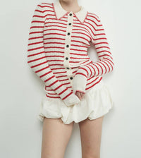 Aaron & Amber - STRIPE COLLAR CARDIGAN WITH EDGE STITCH