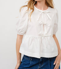 Aaron & Amber - Tie Front Peplum Blouse - blouses - clothing - cotton