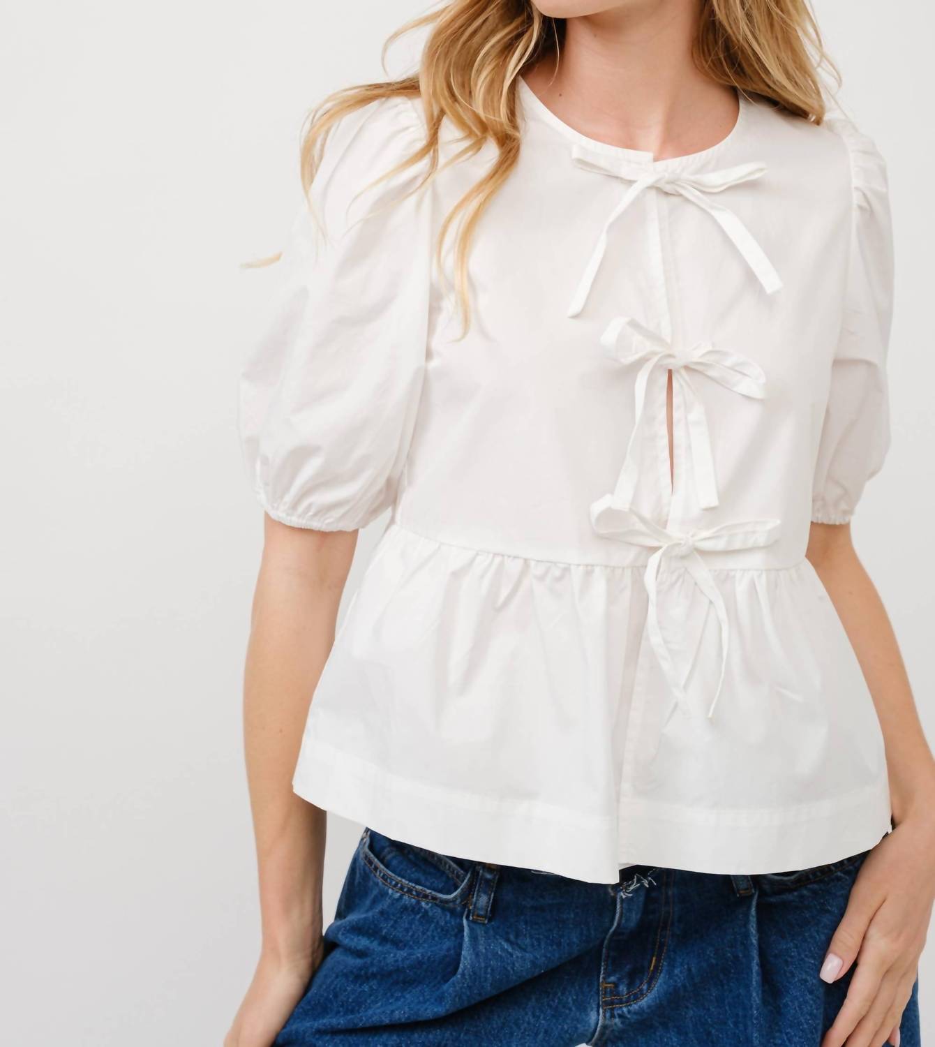 Aaron & Amber - Tie Front Peplum Blouse - blouses - clothing - cotton