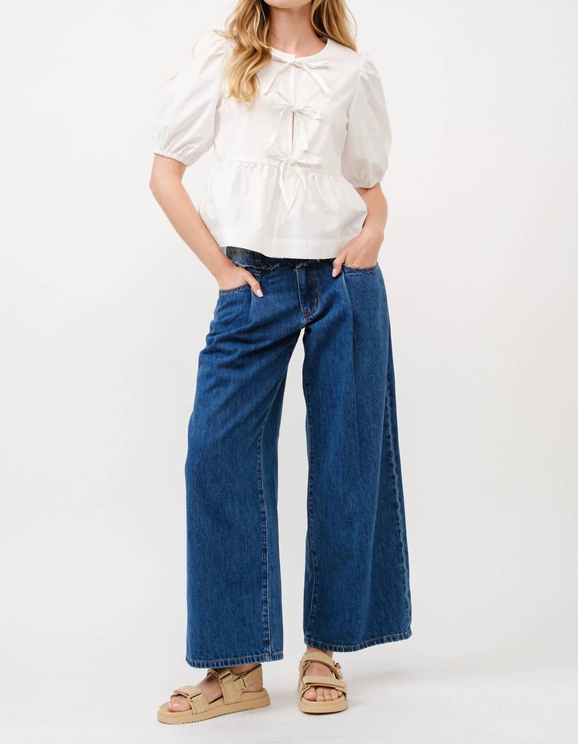 Aaron & Amber - Tie Front Peplum Blouse - blouses - clothing - cotton