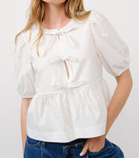 Aaron & Amber - Tie Front Peplum Blouse - blouses - clothing - cotton