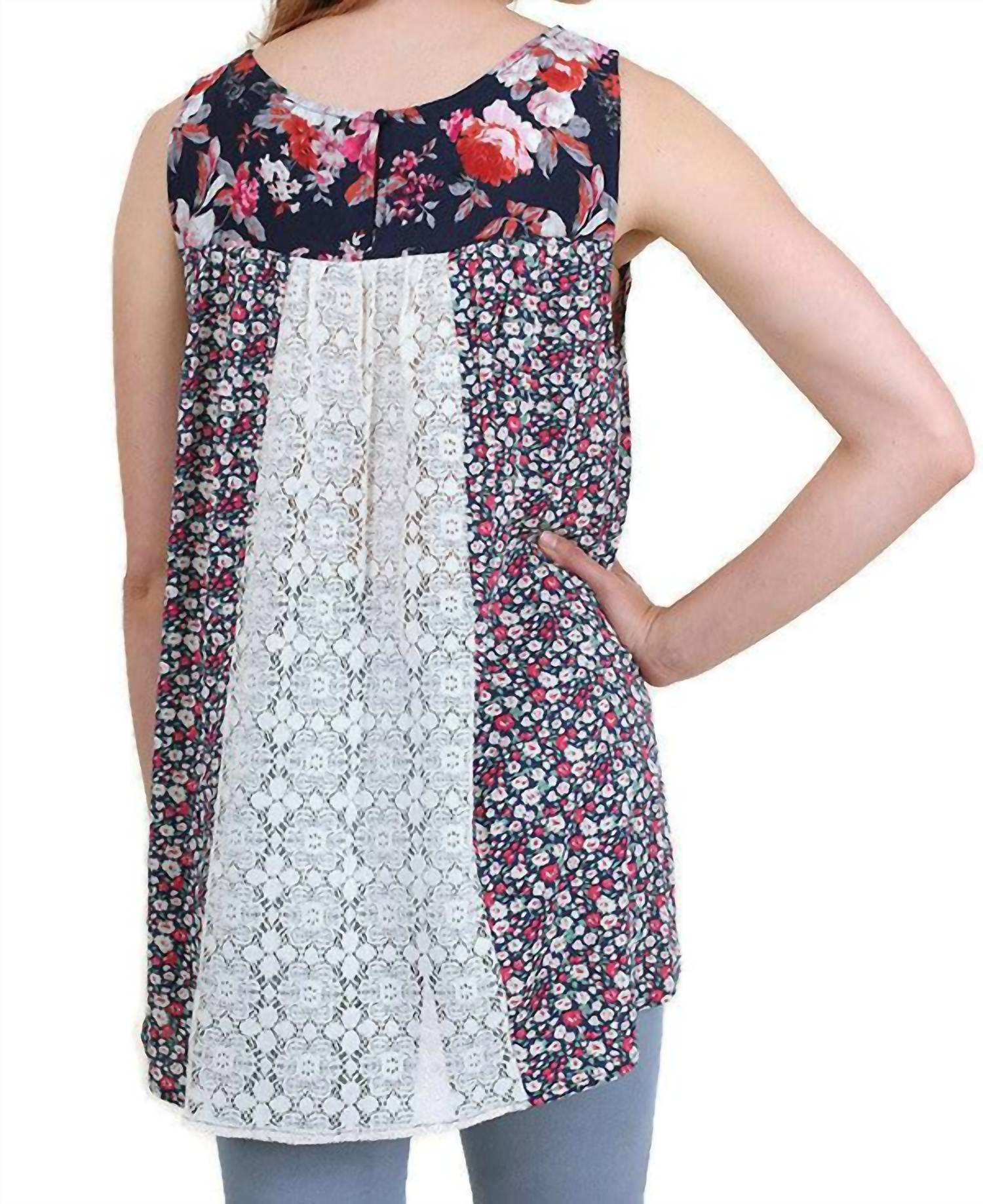 Umgee - Twin Print Lace Sleeveless Top