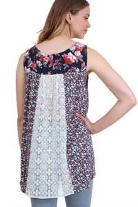Umgee - Twin Print Lace Sleeveless Top
