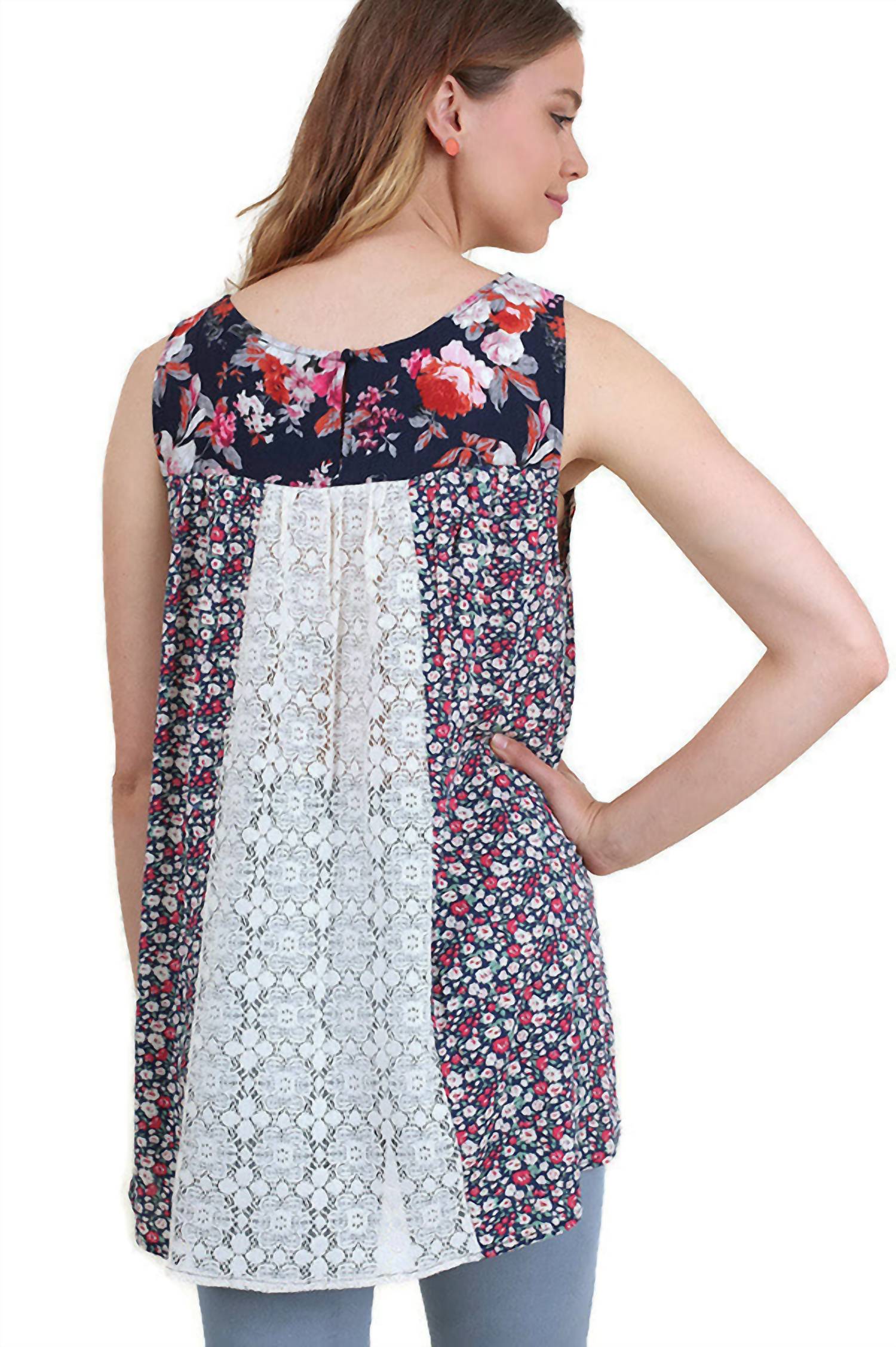 Umgee - Twin Print Lace Sleeveless Top
