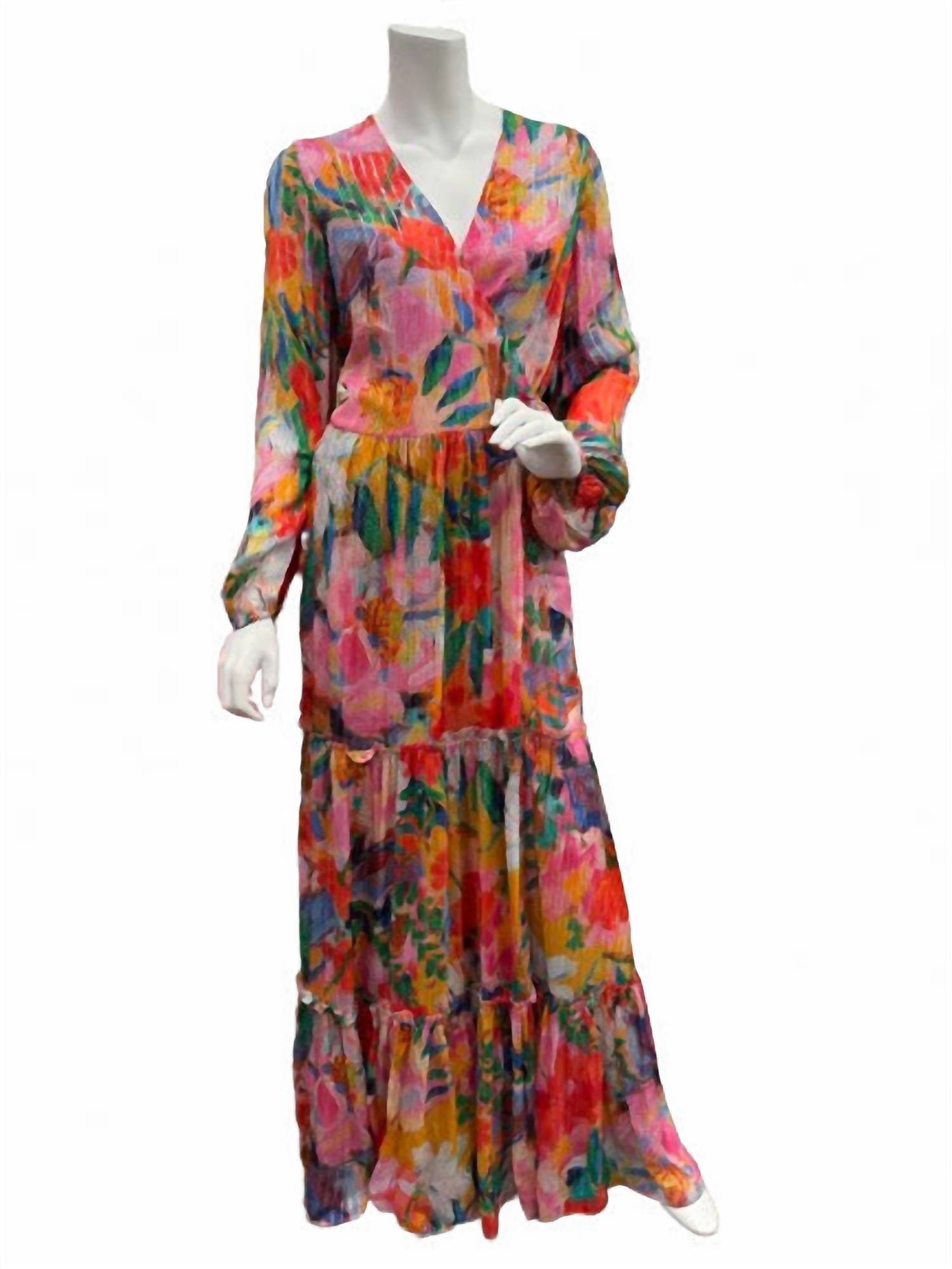 Qishma - Women's Colorful Long Sleeve Floral Wrap Dress