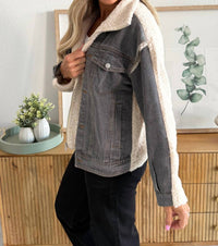 mystree Denim Mixed Sherpa Jacket in charcoal - women's jacket - view 4