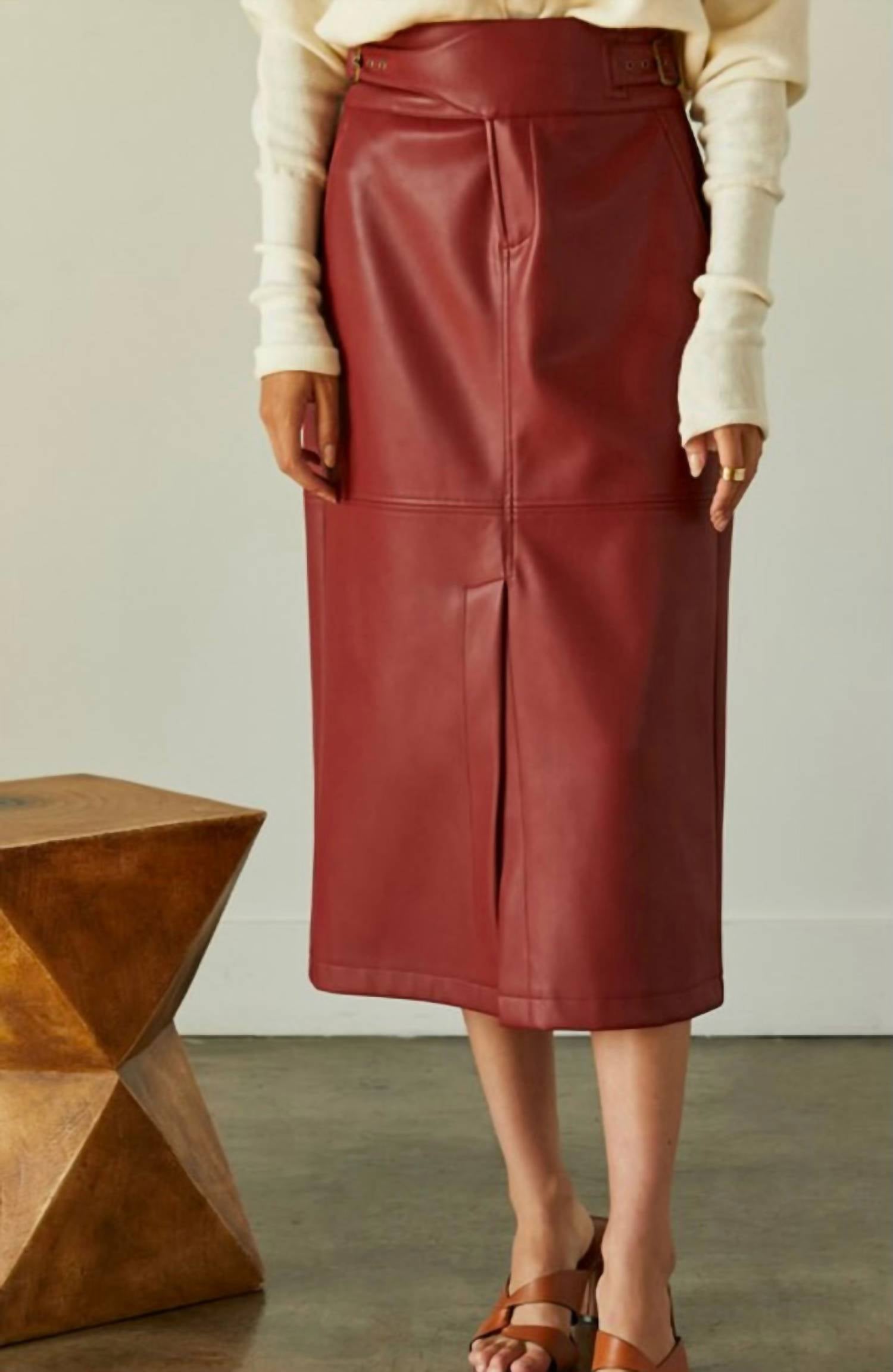 Crescent - Natalie Vegan Pu Midi Skirt With Side Buckle