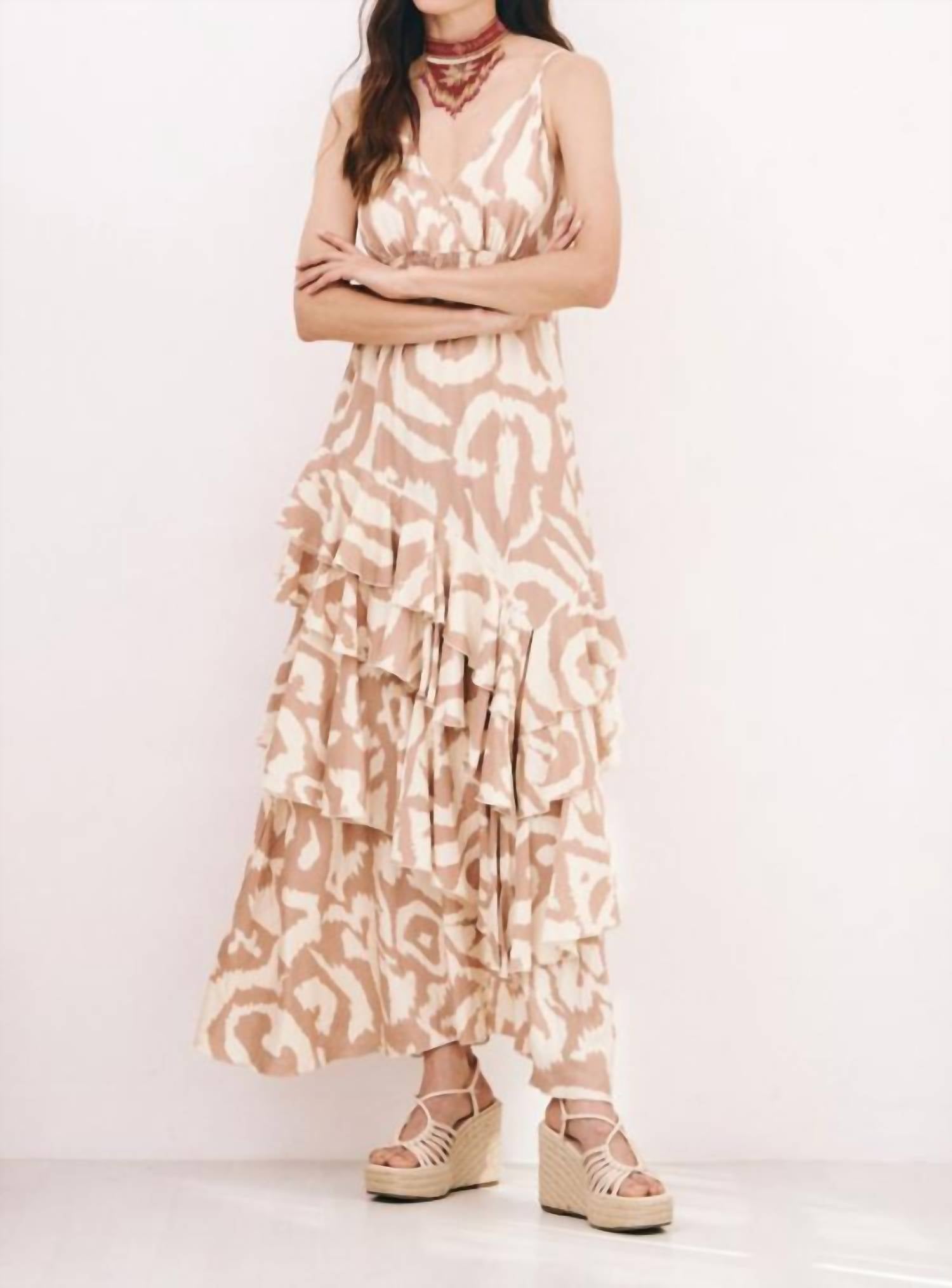 Mint Exclusives Lilith Ruffle Maxi Dress in sand - women's dress