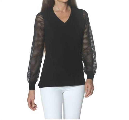 J'Envie/Eli - V-neck Sheer Sleeve Top