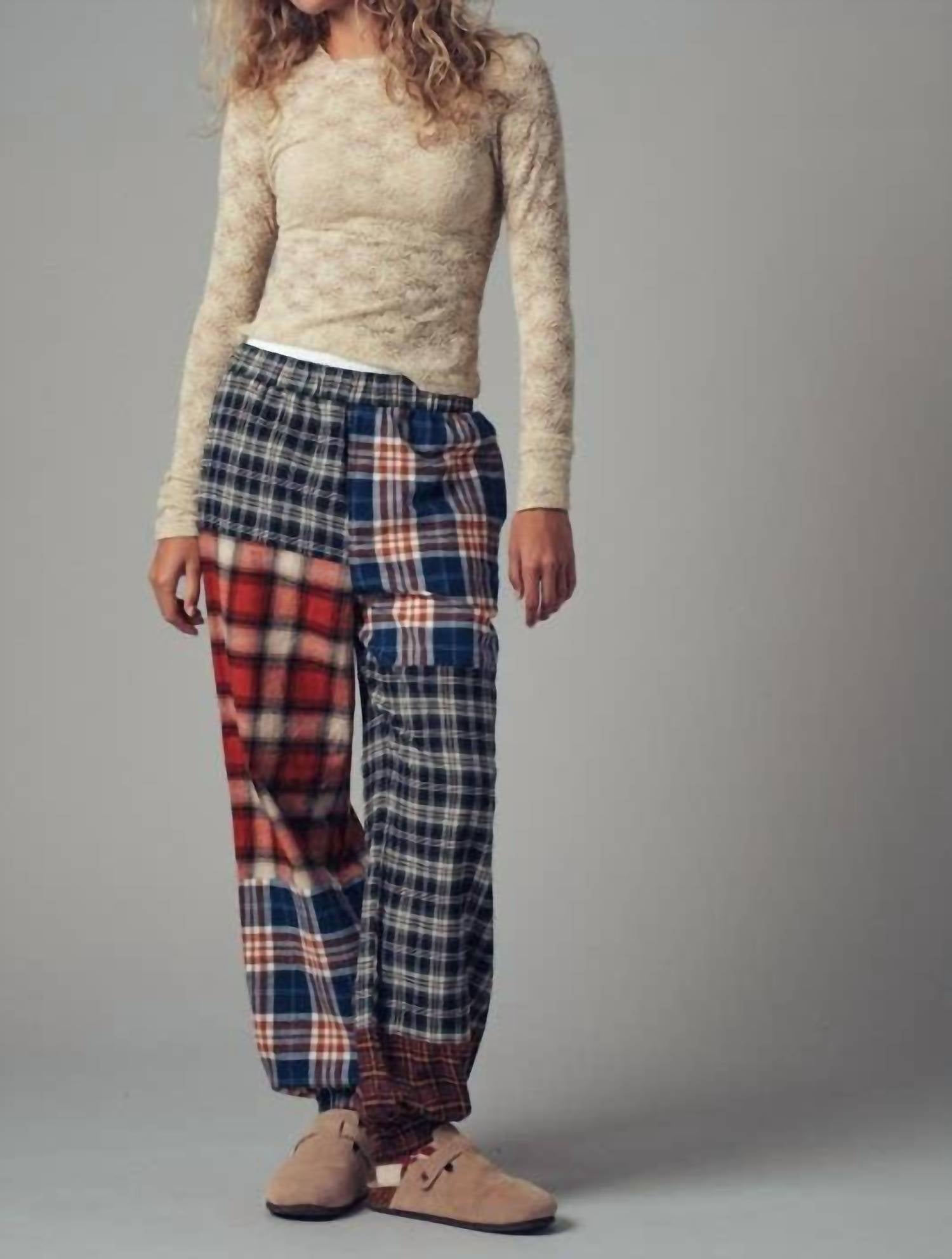Urban Daizy - Mixed Plaid Patchwork Boho Jogger Pants