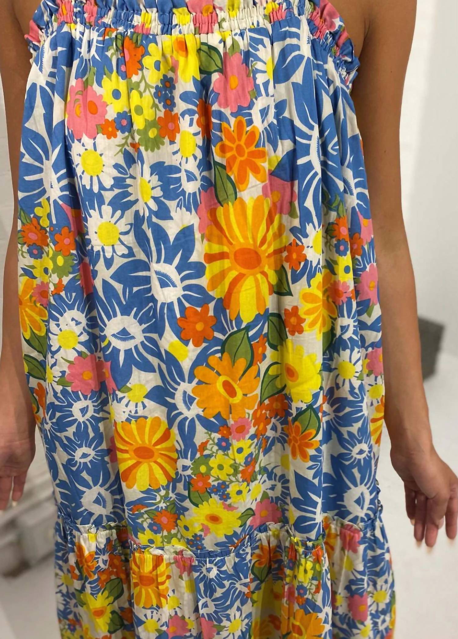 FLOE Barbade Printemps Maxi Dress in floral multi - women's dress - detail view